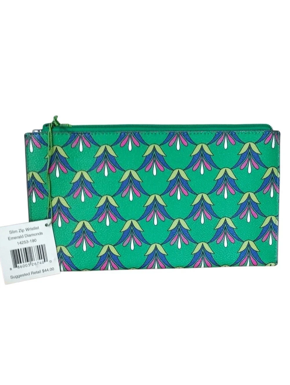 Vintage Vera Bradley Slim Zip Wristlet Emerald Diamonds MSRP $44.00 NWT